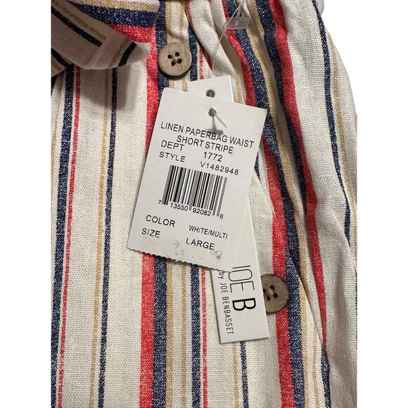Joe B Linen Paperbag Striped Shorts Size Large NWT Red, Blue and Cream - Picture 3 of 6